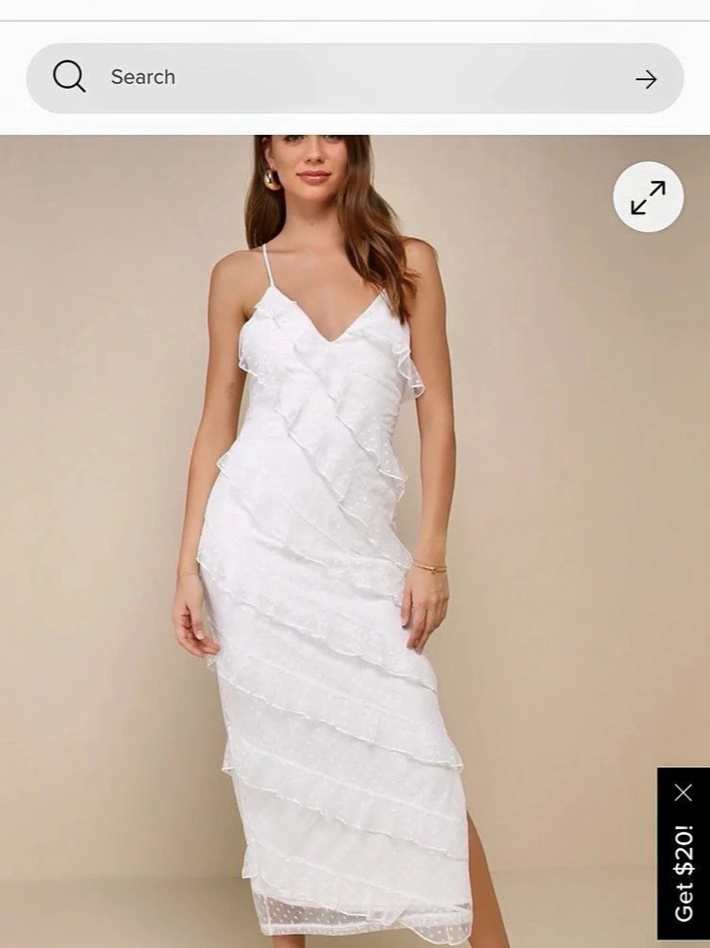 Lulus More Than Gorgeous White Mesh Ruffled Swiss Dot Midi Dress Size M NWT